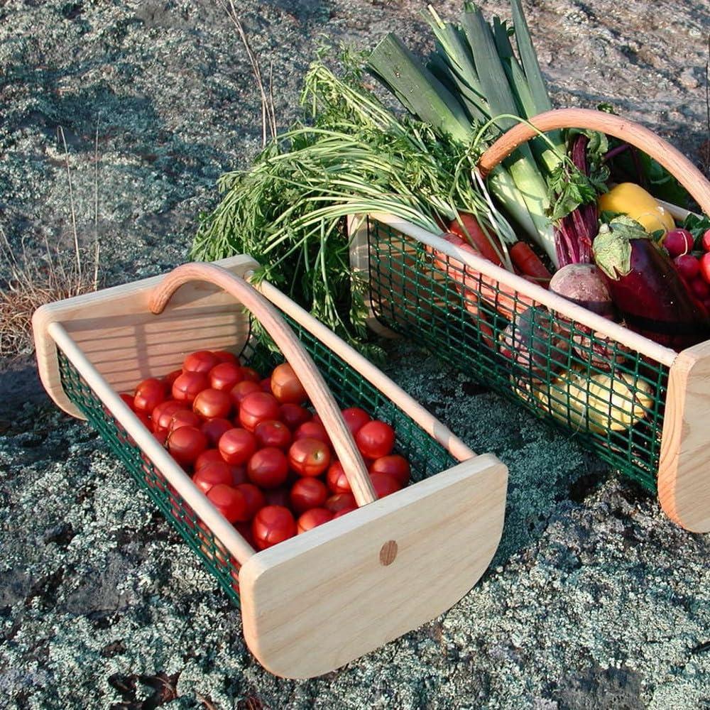 Maine Garden Hod Basket for Vegetable Gardening and Harvest Gathering or Farmhouse Decor, Pine and Oak with PVC Wire Mesh, USA Made, 16 x 9 in