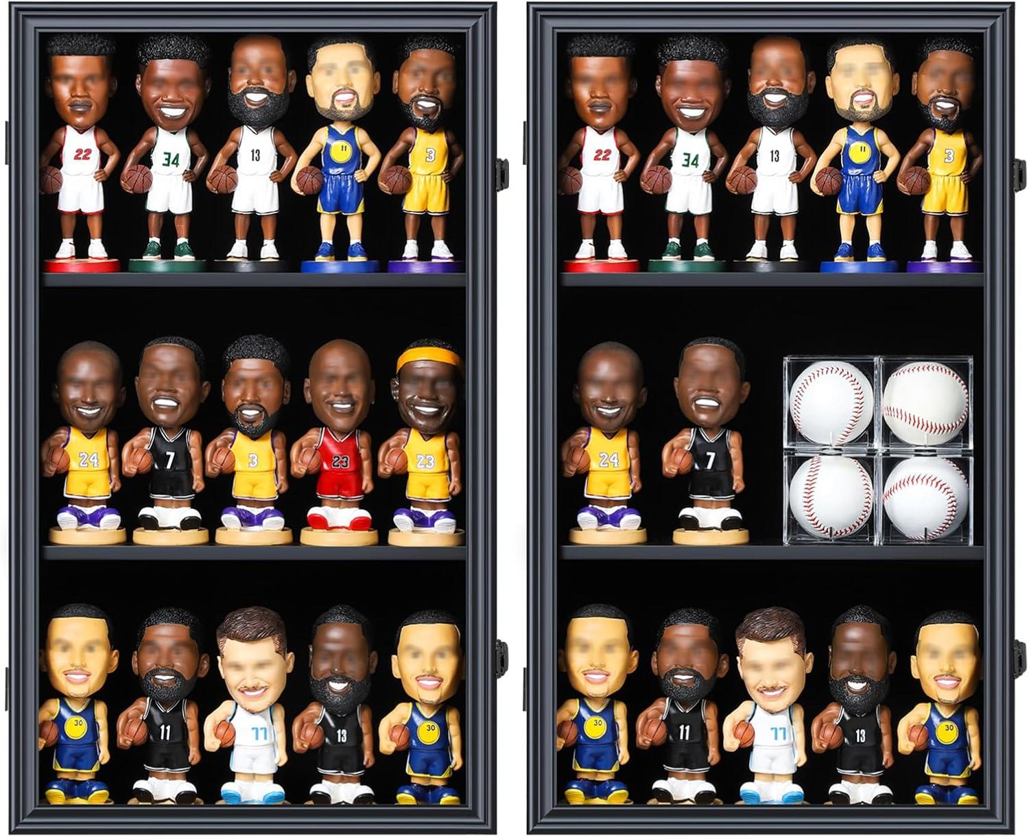 Bobblehead Display Case Action Figure Display Case Bobble Head Shadow Box Wall Cabinet for 15 Figurines Display with Lockable Anti Fade Uv Protection for Bobble Heads, Action Toy Figures, Black