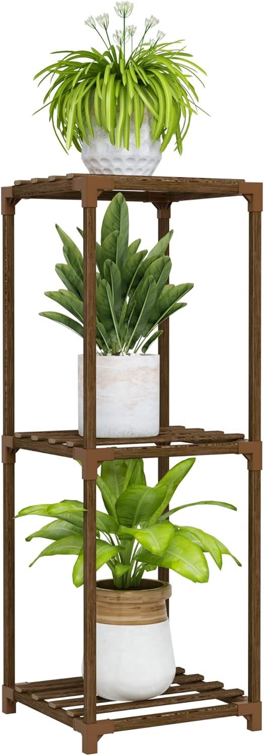 Brown 3-Tier Eucalyptus Wood Indoor Plant Stand