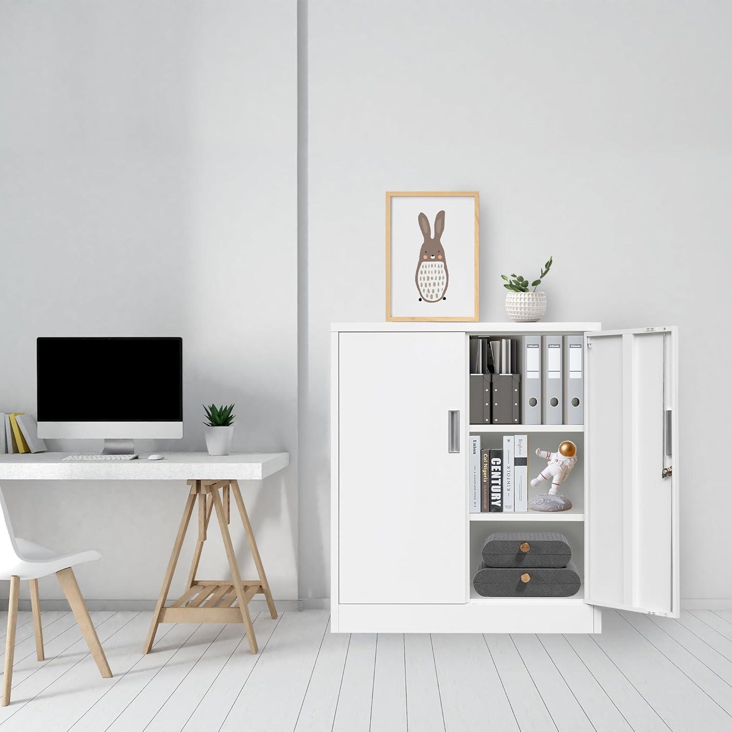 Metal Storage Cabinet, 36" H Locking Storage Cabinet with Adjustable Shelves, Steel Storage Cabinet for Garage, Home, Office, Utility Room-Black