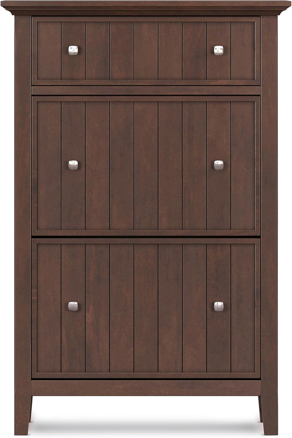 Simpli Home Acadian SOLID WOOD 32 inch Wide Entryway Shoe Storage Cabinet in Brunette Brown