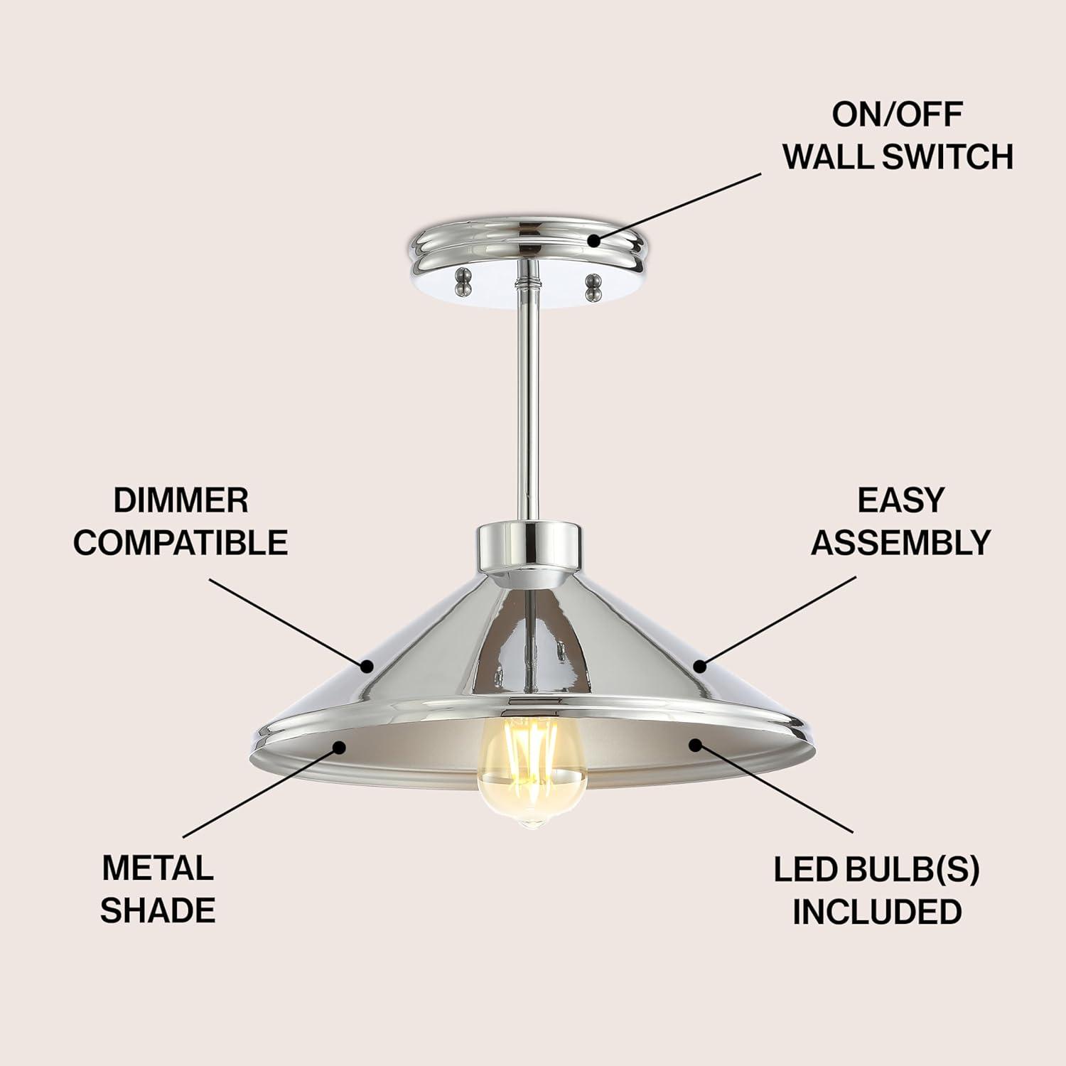 Cisco 11.75" Iron Modern Farmhouse LED Semi Flush Mount, Chrome
