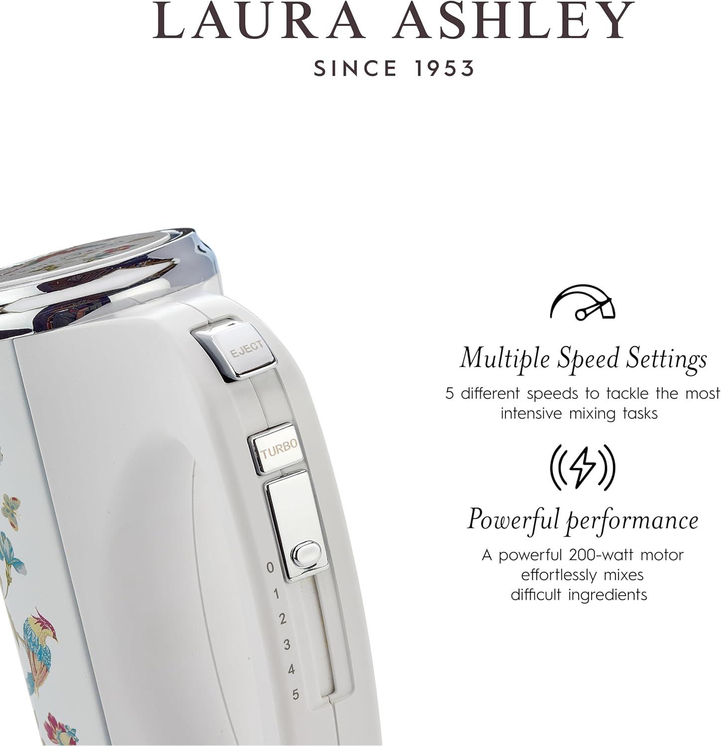 Laura Ashley Hand Mixer White: 300W, 5 Speeds, Stainless Steel, 1-Year Warranty