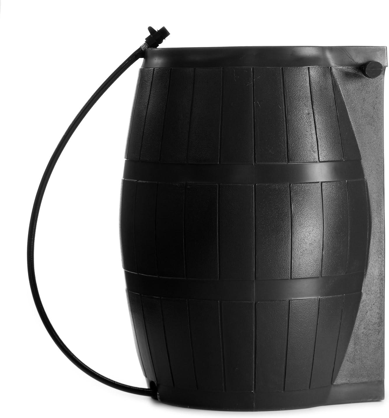 FCMP Outdoor RC4000-BLK 50 Gallon Flat Back Outdoor Home Rain Catcher Water Storage Collection Barrel for Watering Outdoor Plants and Gardens, Black