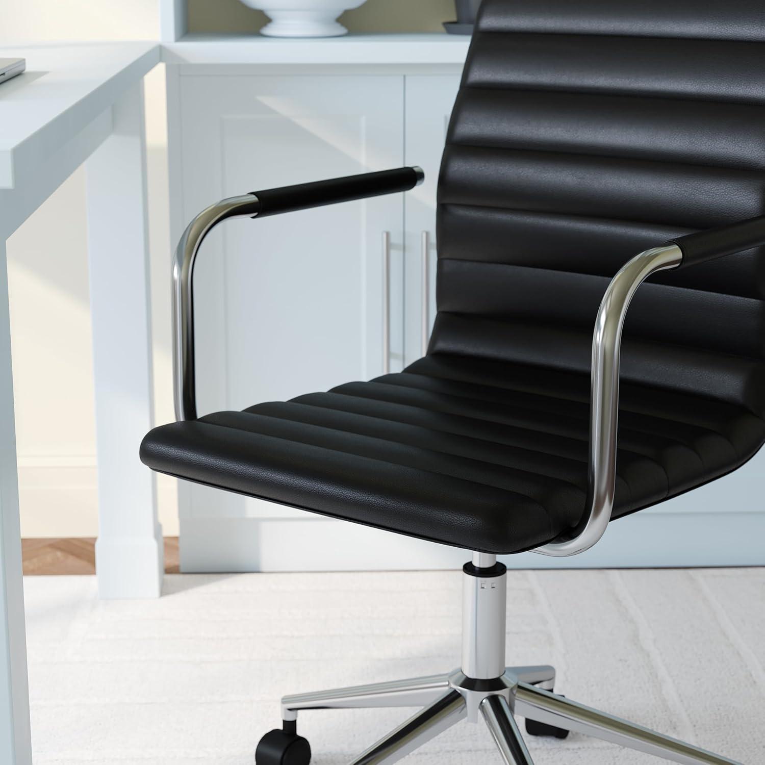 Black Faux Leather Executive Swivel Office Chair with Polished Nickel Frame