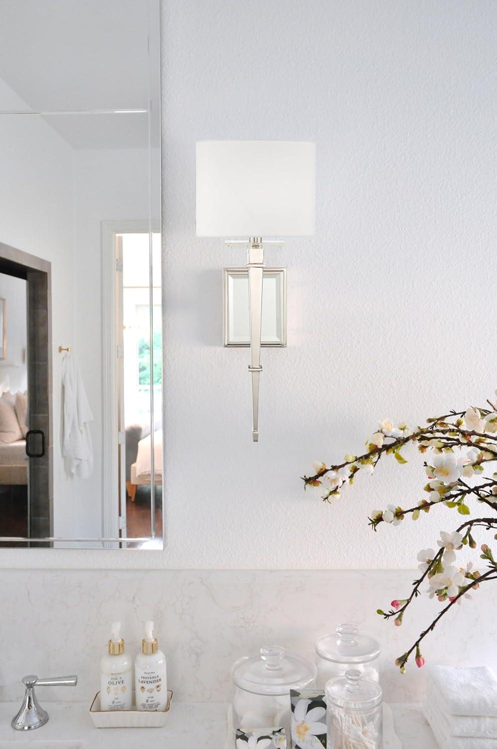 Aged Brass and White Silk 1-Light Wall Sconce