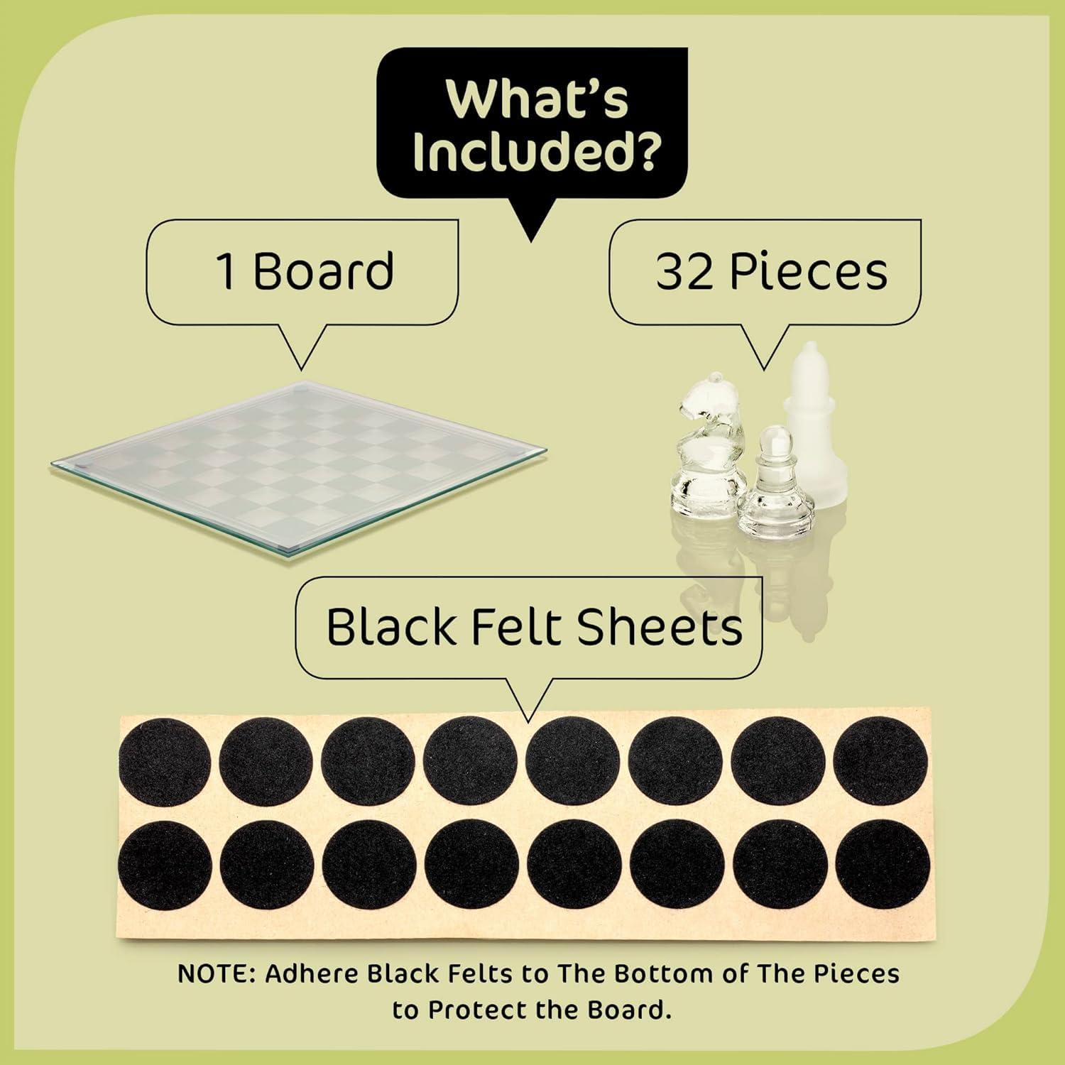SRENTA 10" Fine Glass Chess Game Set, Solid Glass Chess Pieces with Padded Bottom, Crystal Chess Board Youth Adults Play Set
