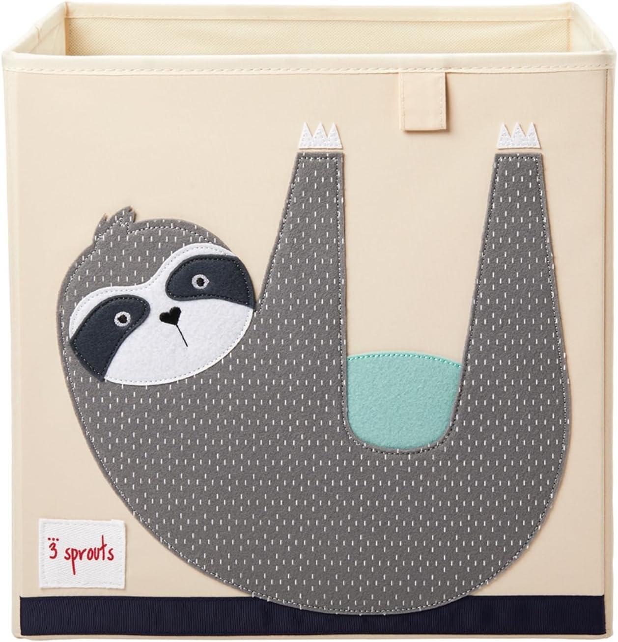 3 Sprouts Children's Foldable Fabric Storage Cube Soft Toy Basket, Sloth