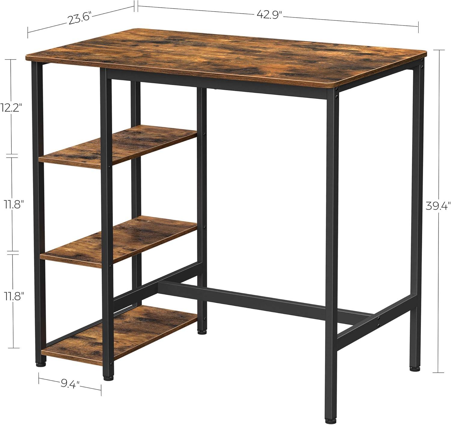 Rustic Brown & Matte Black Reclaimed Wood Bar Table with Storage