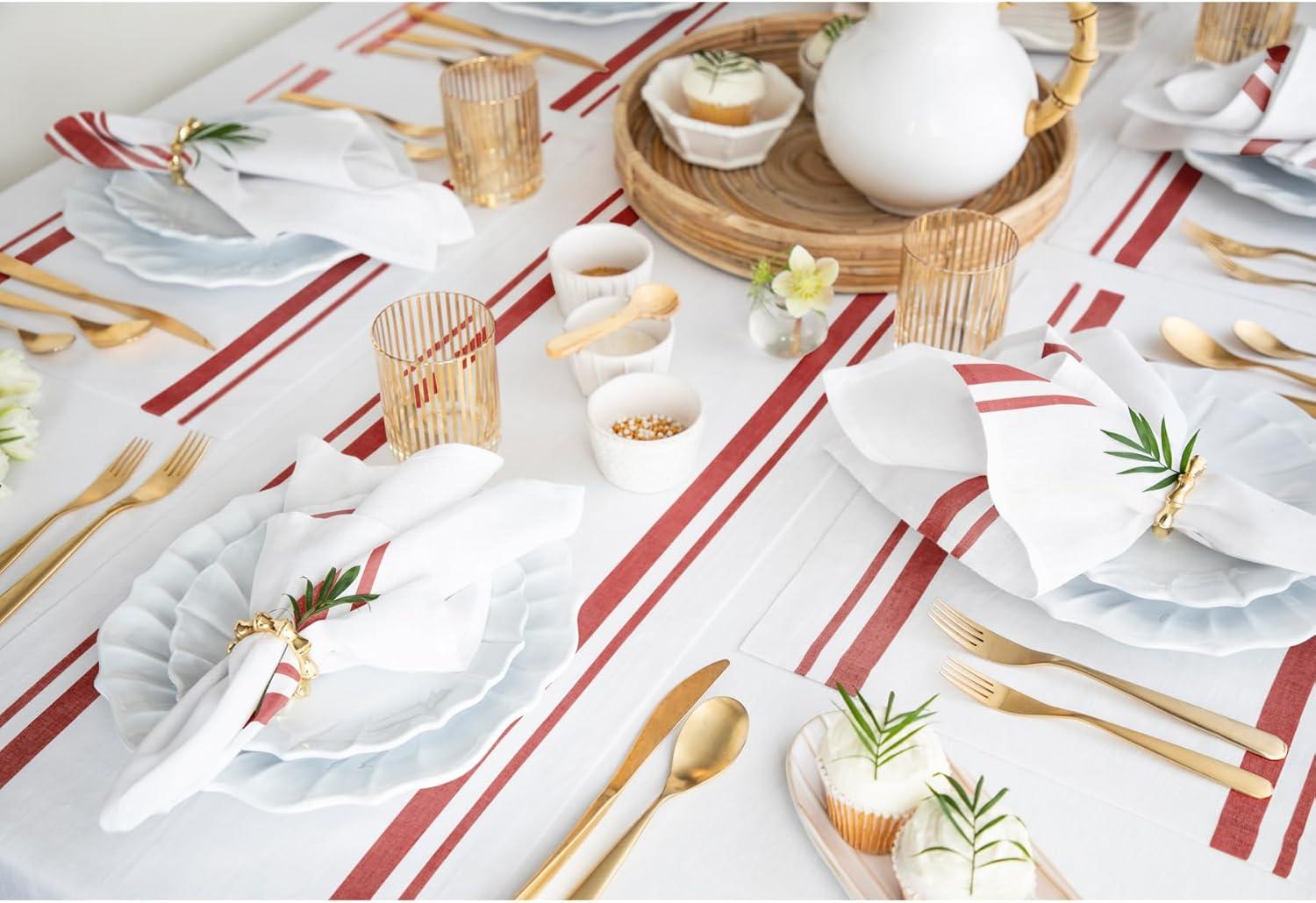 Red and White Striped Linen Table Runner 120" Long