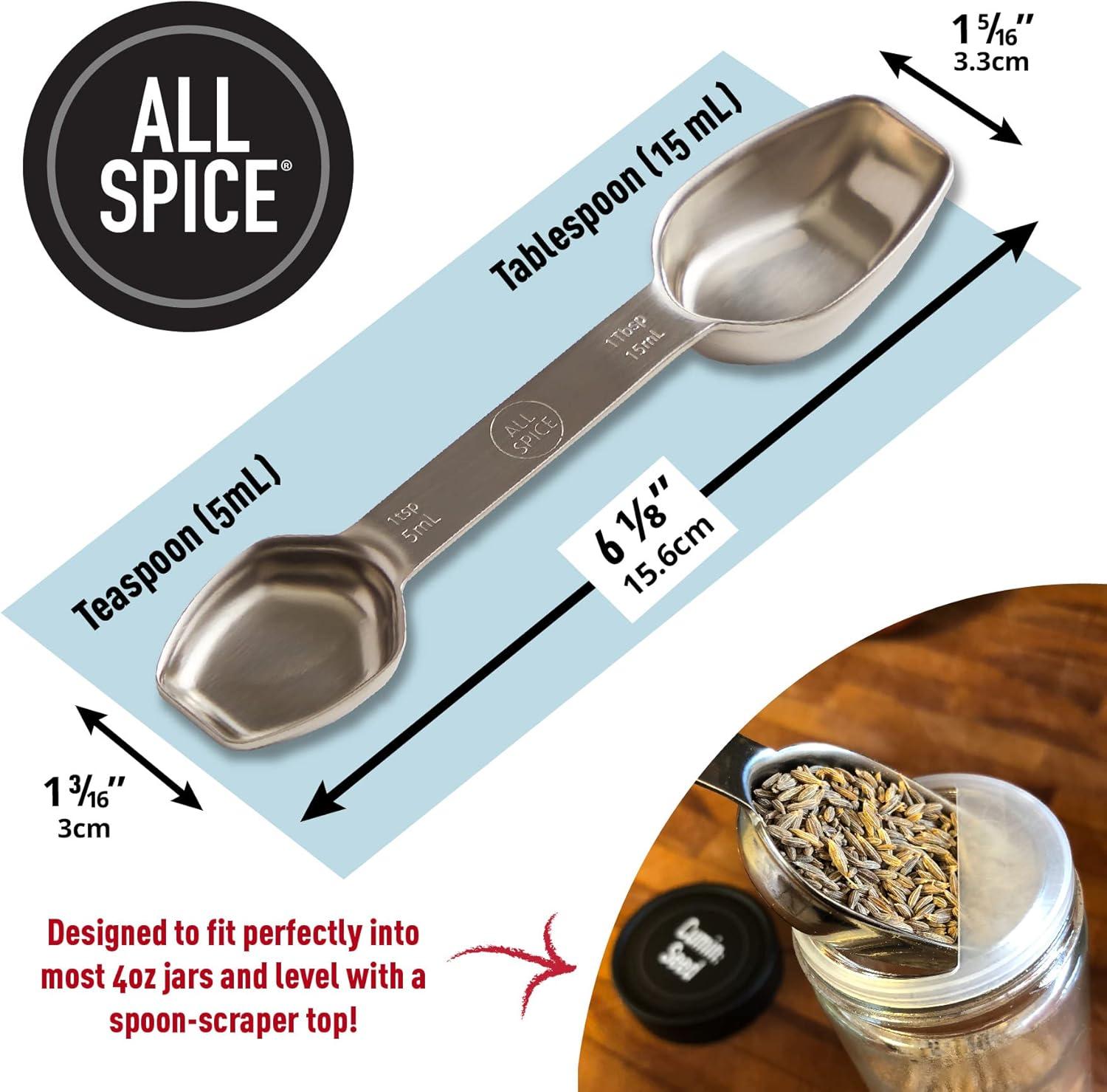 Stainless Steel Double Sided Measuring Spoon - Teaspoon and Tablespoon | Space Saving Design | Rests Securely | Dishwasher Safe