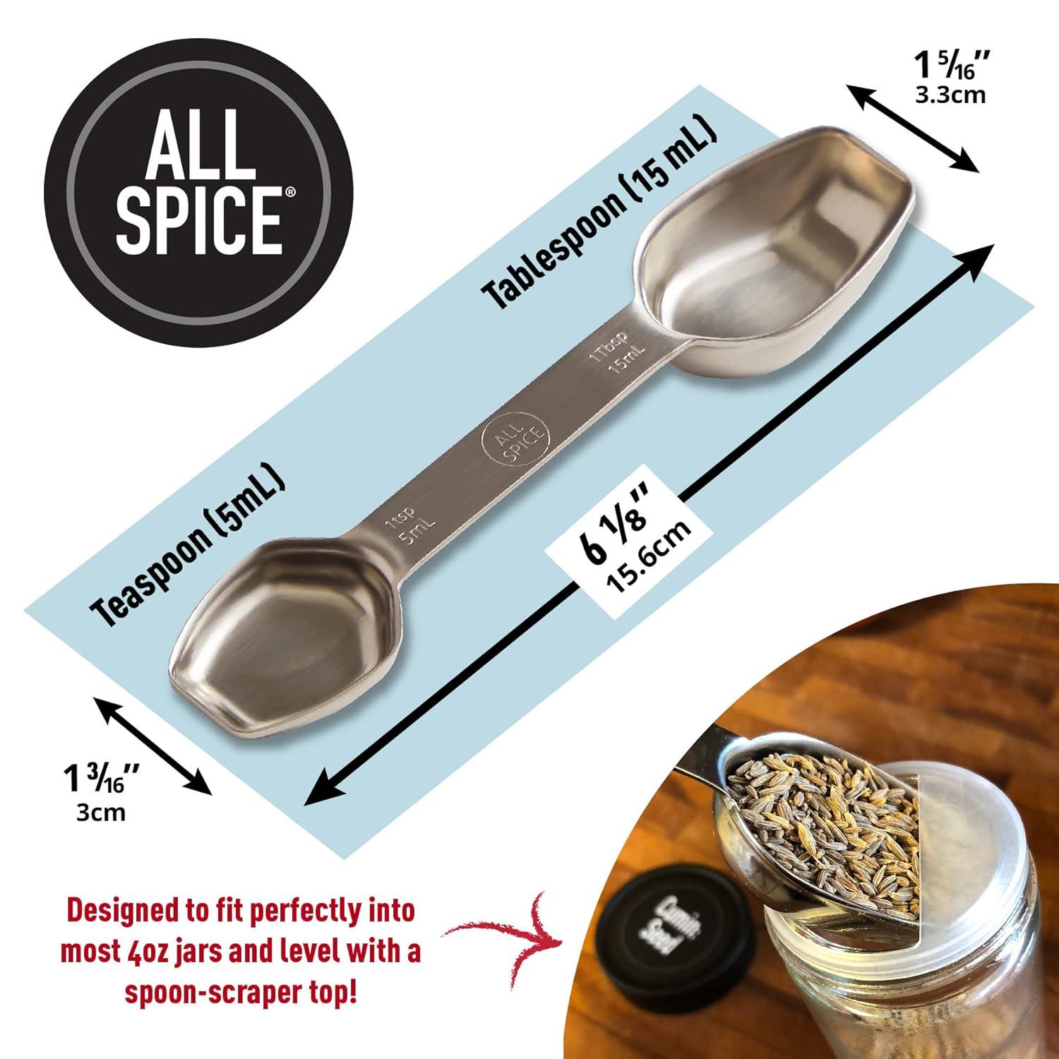 Stainless Steel Double Sided Measuring Spoon - Teaspoon and Tablespoon | Space Saving Design | Rests Securely | Dishwasher Safe