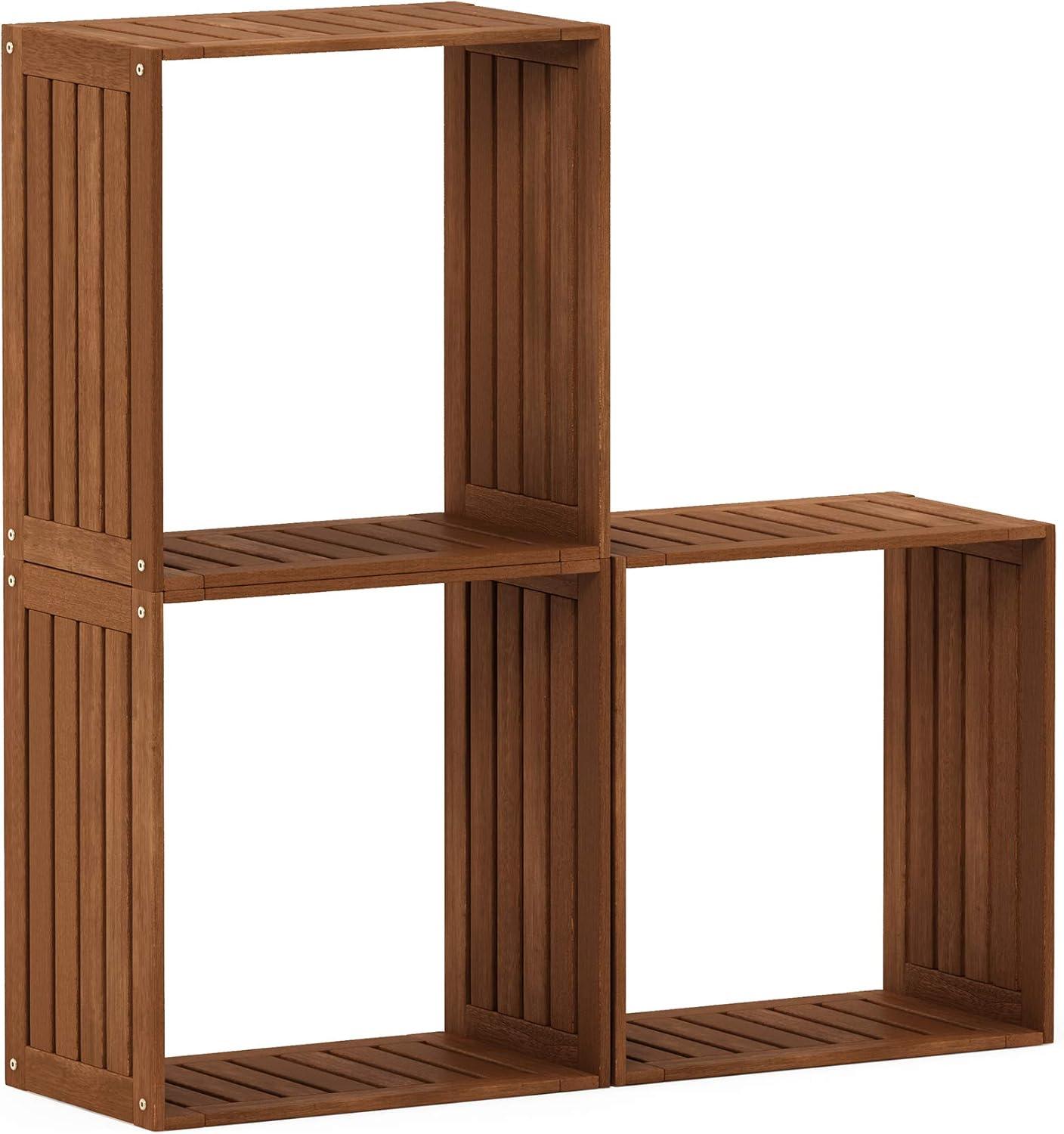 Furinno Tioman Hardwood Multipurpose Stacking Shelf in Teak Oil