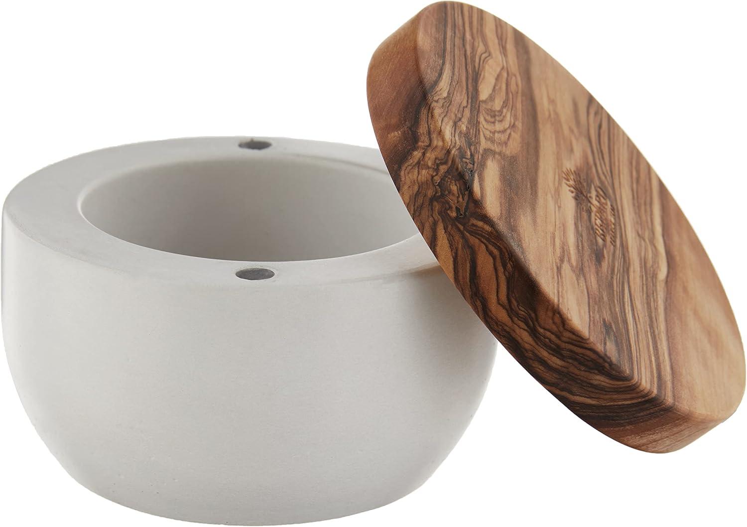 Berard France Olive Wood & Concrete Salt Keeper Box