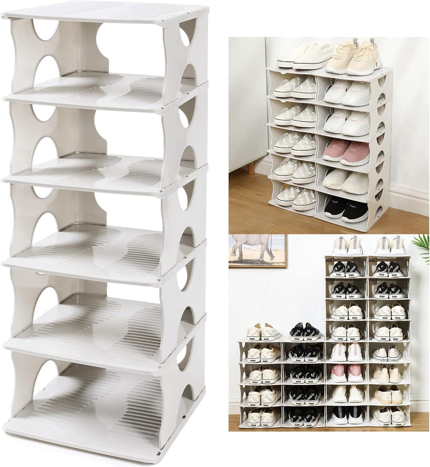 White 6-Tier Stackable Plastic Shoe Rack Organizer