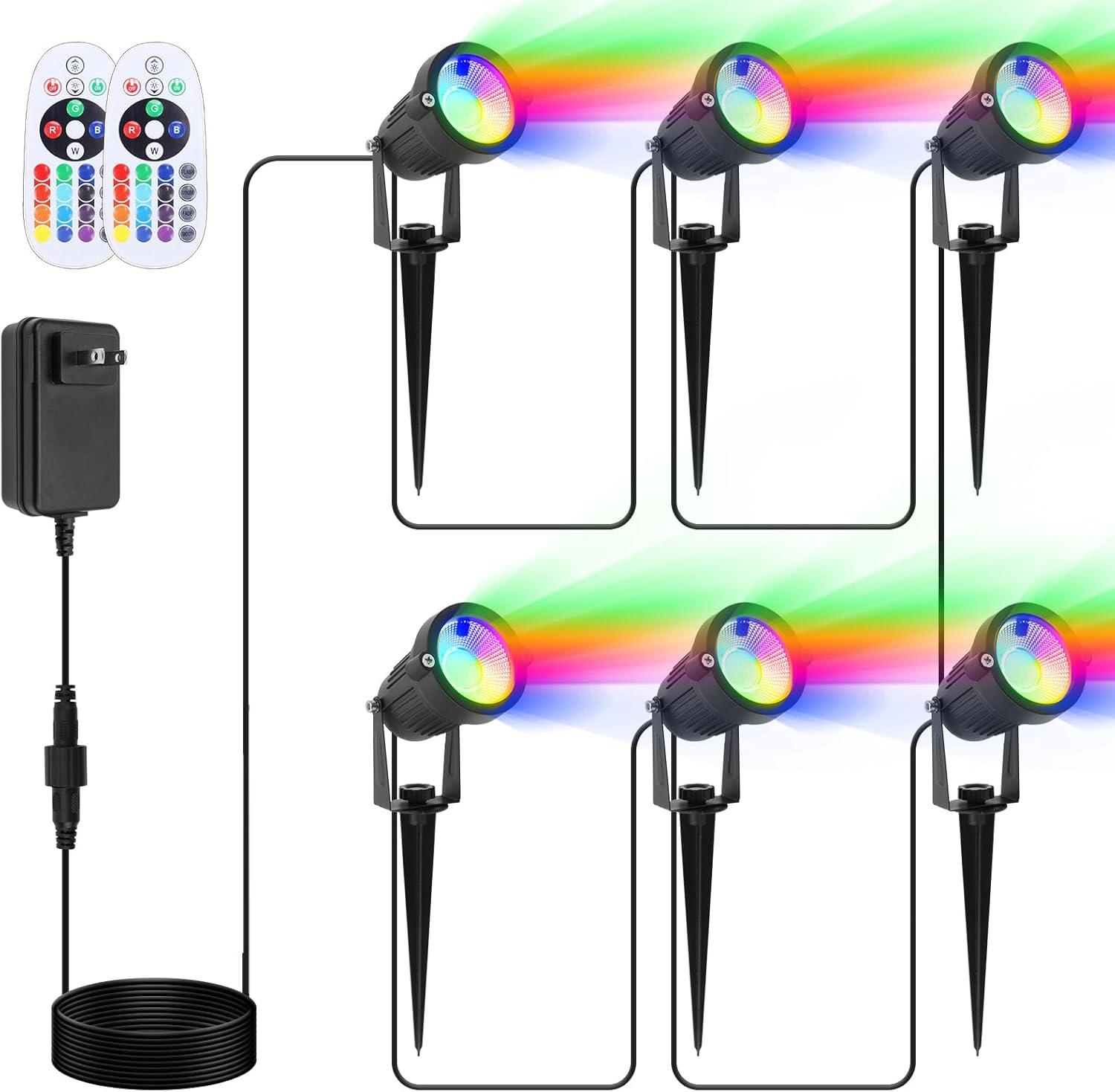 Black Metal RGB Color Changing Garden Spotlights with Remote