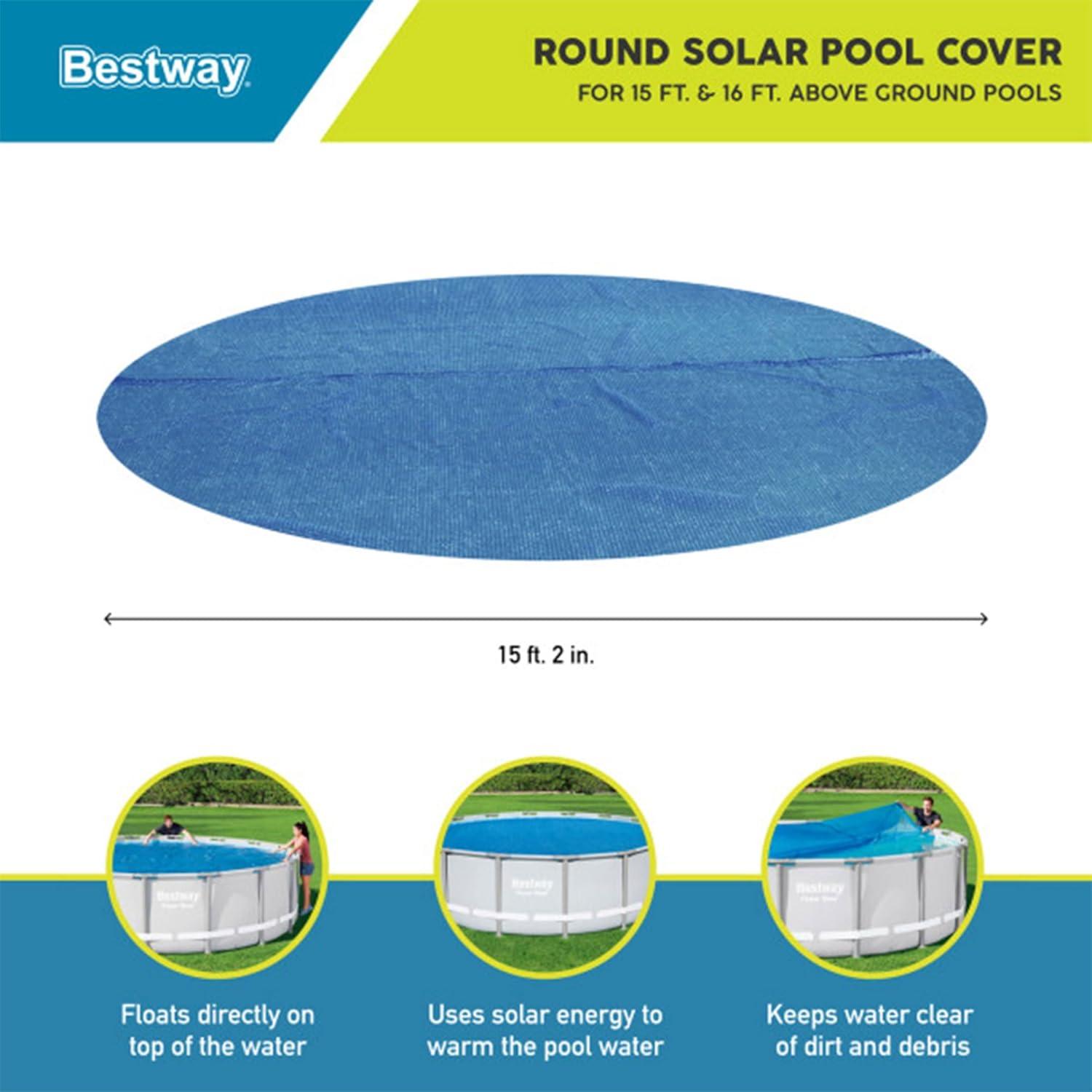 Bestway Flowclear 15 Feet Round Above Ground Solar Pool Cover Only for Pool Water Maintenance of Swimming Pools 16 Feet in Diameter, Blue