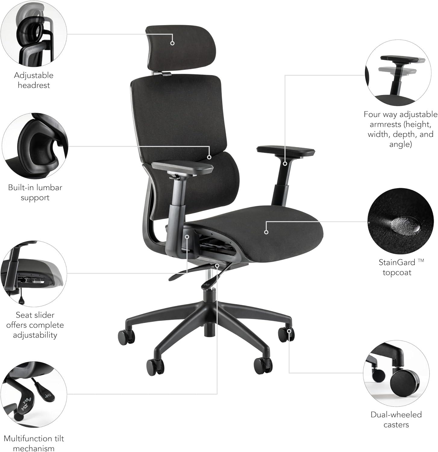 Bush Business Furniture Bush Business Furniture High Back Ergonomic Office Chair With Lumbar Support In Black Fabric, Adjustable Seating For Home And Professional Workspace
