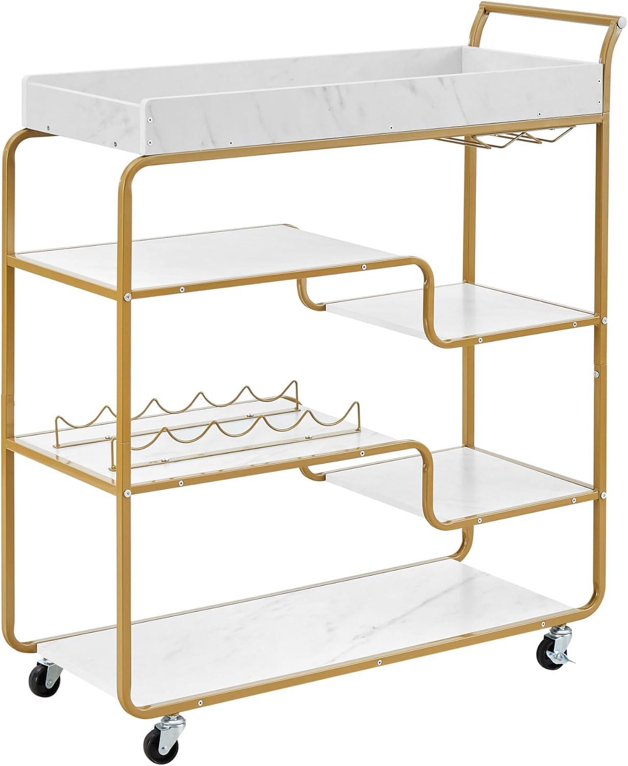 JRHRXXY 6-Tier Bar Cart,Wine Cart with Wine Rack and Glass Holder,Home Serving Cart for Dining Room