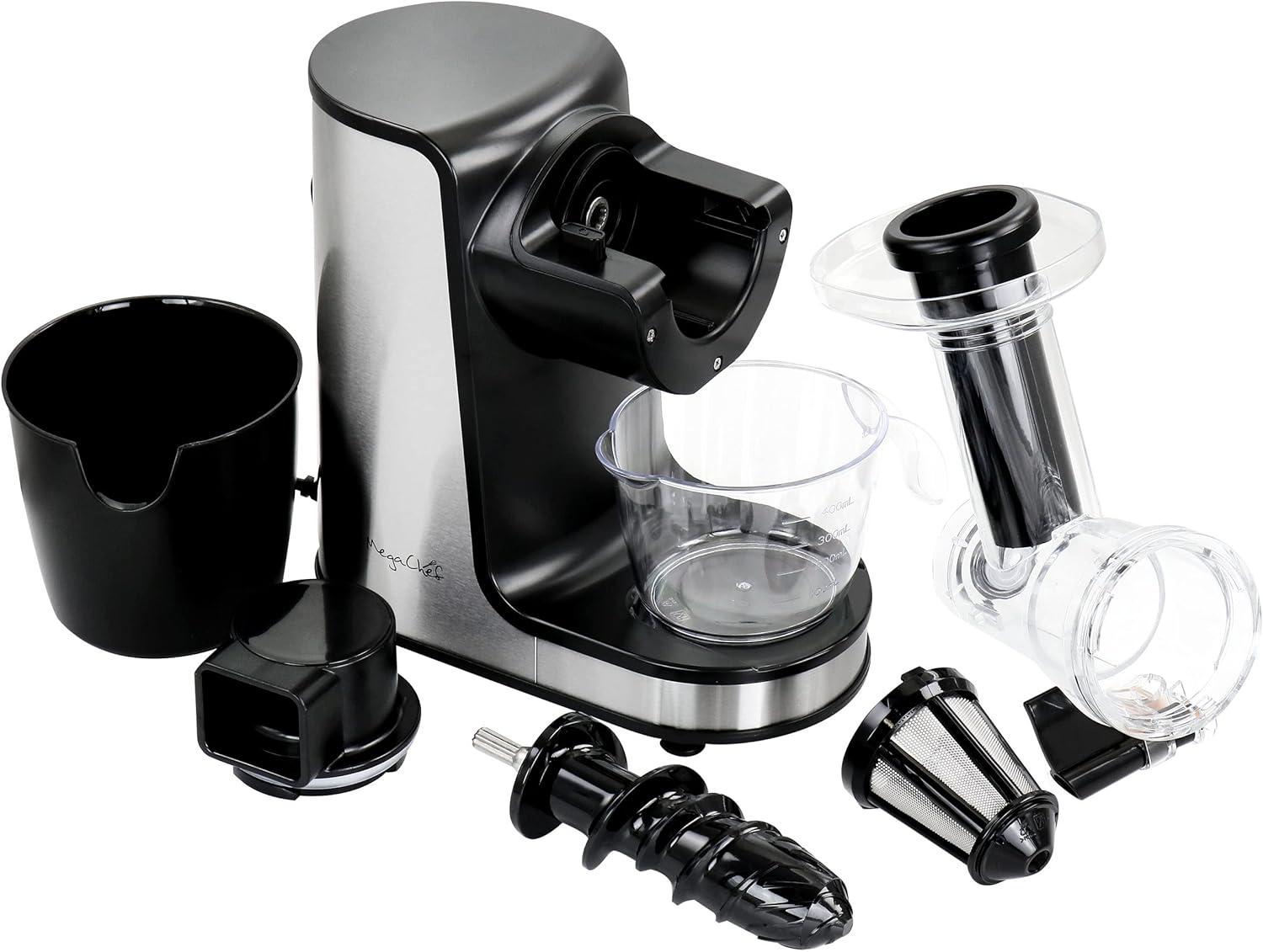 MegaChef 150 Watt 2 Speed Stainless Steel Electric Slow Masticating & Cold Press Juicer