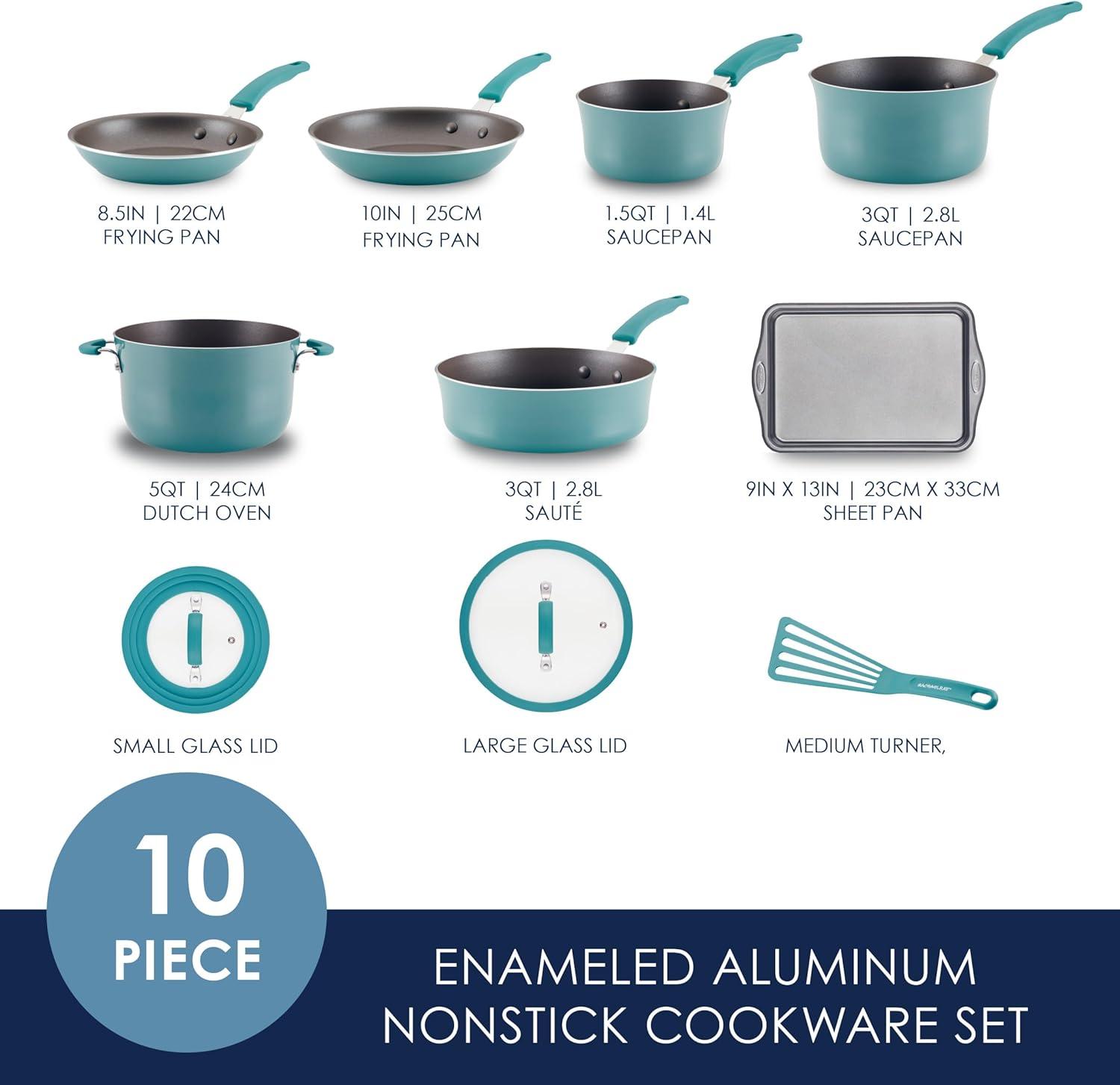 Agave Blue Nonstick Aluminum 10-Piece Cookware Set