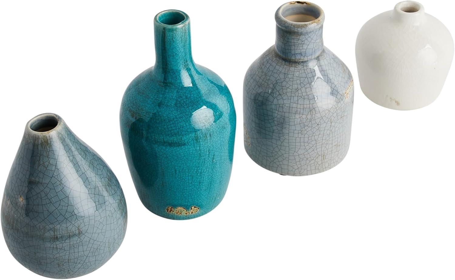 Storied Home Set of 4 Terra-cotta Vases Blue & White - Handmade Pottery, Not Dishwasher-Safe