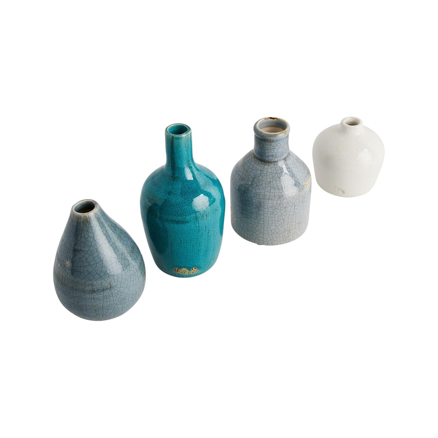 Storied Home Set of 4 Terra-cotta Vases Blue & White - Handmade Pottery, Not Dishwasher-Safe