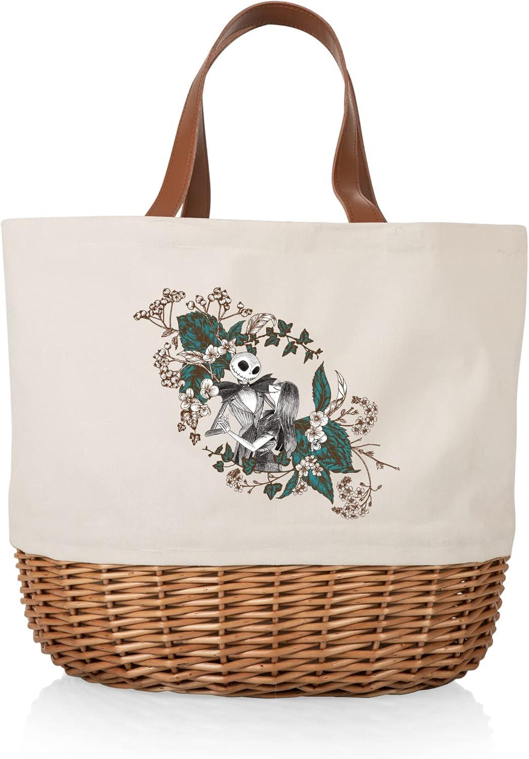 Nightmare Before Christmas Beige Canvas and Willow Basket Tote