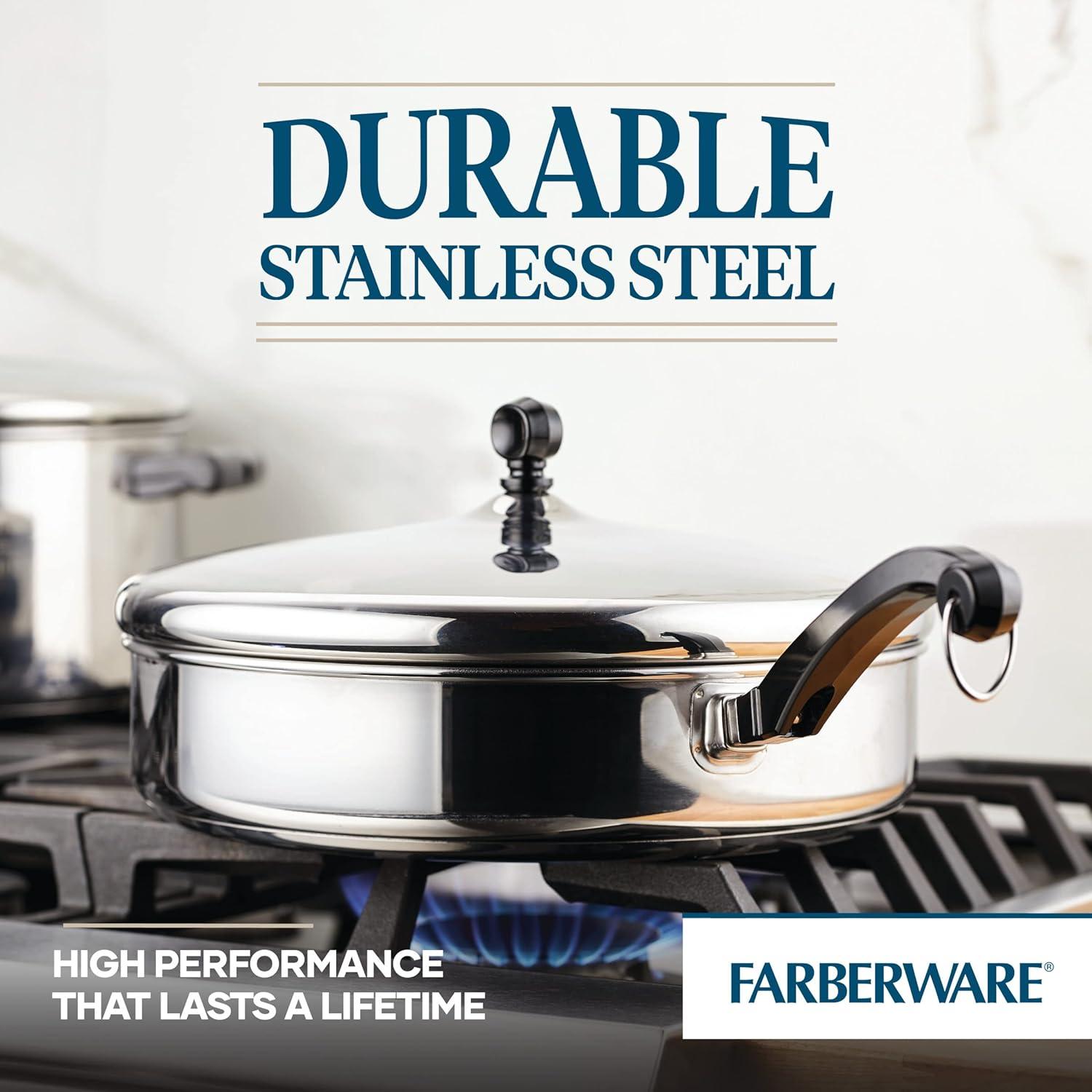 Farberware Classic Series 4.5qt Stainless Steel Saute Pan with Helper Handle and Lid Silver