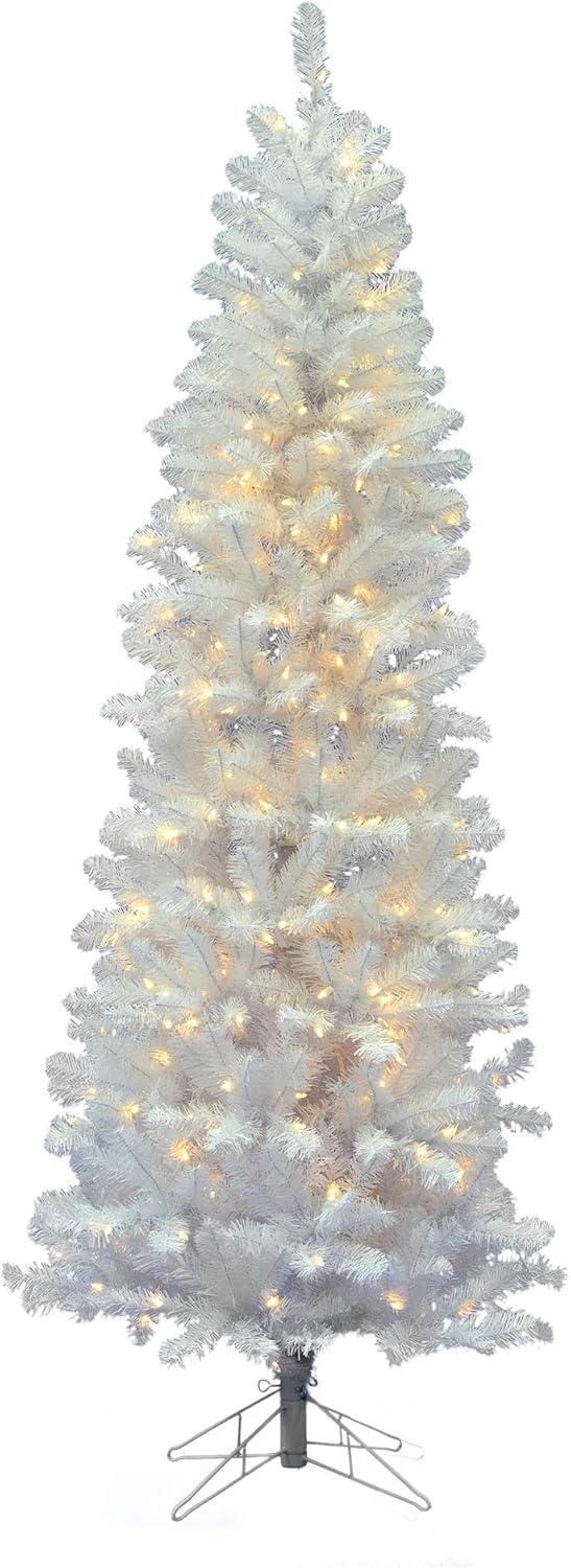 6.5-Foot White Prelit Pine Christmas Tree with LED Lights