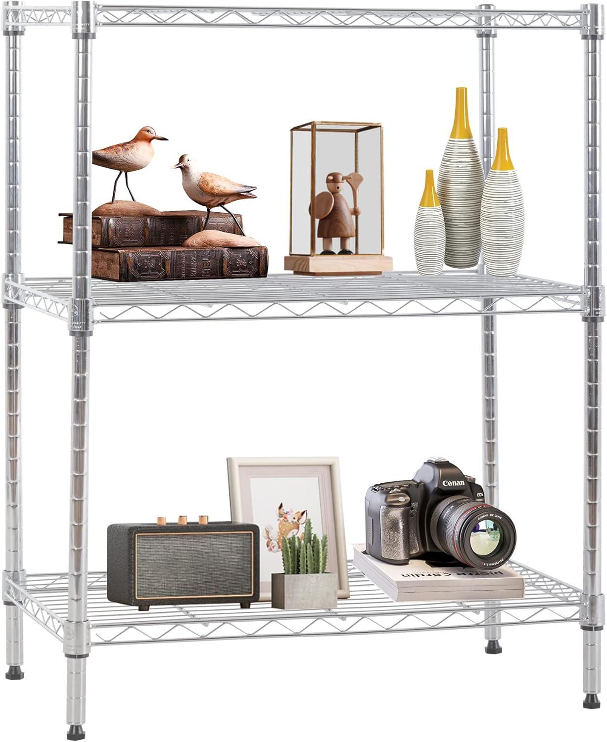 Killeryuki Chrome Storage Shelves, 4-Tier Wire Shelving with Wheels Adjustable Storage Shelves 500lbs Capacity Metal Shelf 36L x 14W x 62H for Office Garage Kitchen Basement Bedroom