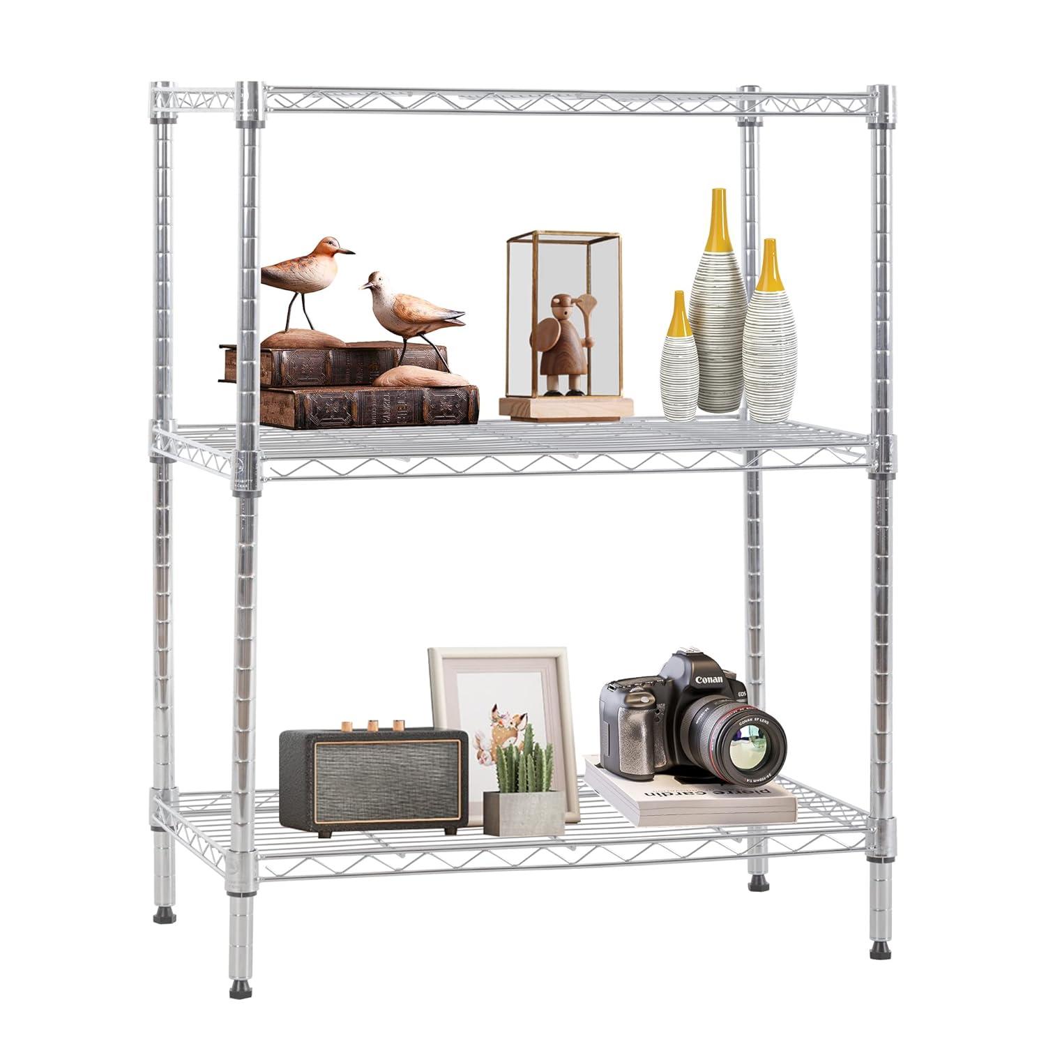 Killeryuki Chrome Storage Shelves, 4-Tier Wire Shelving with Wheels Adjustable Storage Shelves 500lbs Capacity Metal Shelf 36L x 14W x 62H for Office Garage Kitchen Basement Bedroom
