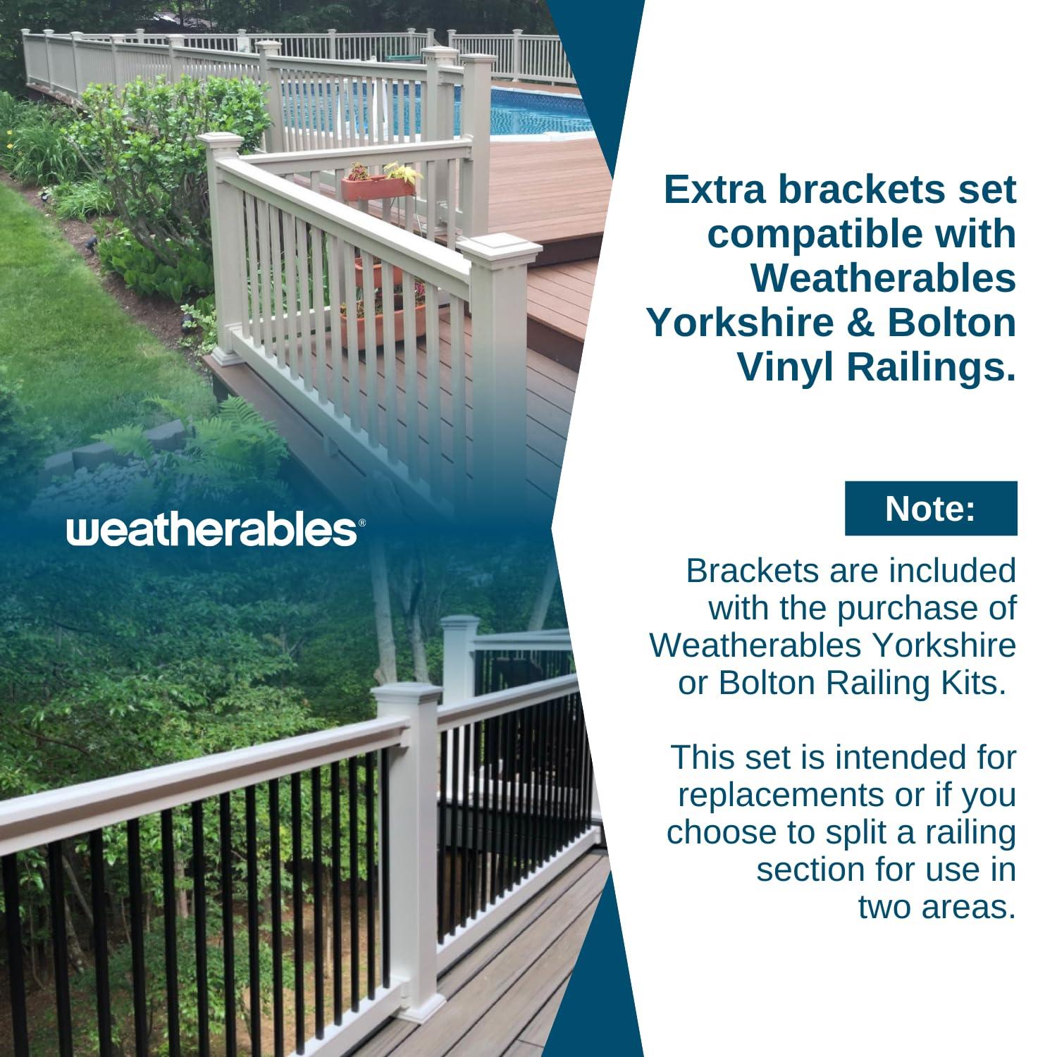 Weatherables Stair Vinyl Railing Brackets – Porch and Deck Railing Bracket Set for Stairs, Top & Bottom Classic Brackets for Yorkshire and Bolton Vinyl Railing Kit (White)
