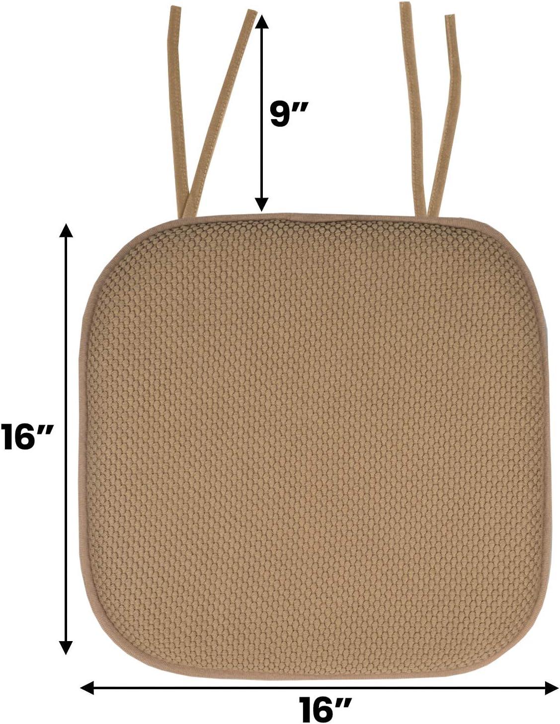Honeycomb Memory Foam Non-Slip 16" x 16" Chair Cushion Pad with Ties, Yellow, 4 Pack