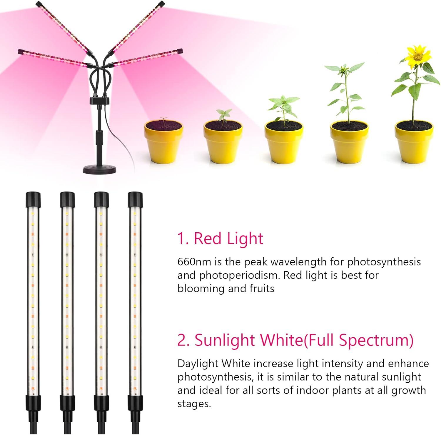 BEACHWATER POOL & SPA, LLC Grow Lights For Indoor Plants, Four Head LED Grow Light With Full Spectrum, Red White Spectrum For Indoor Plant Lamp, Adjustable Gooseneck, Suitable For Vegetation