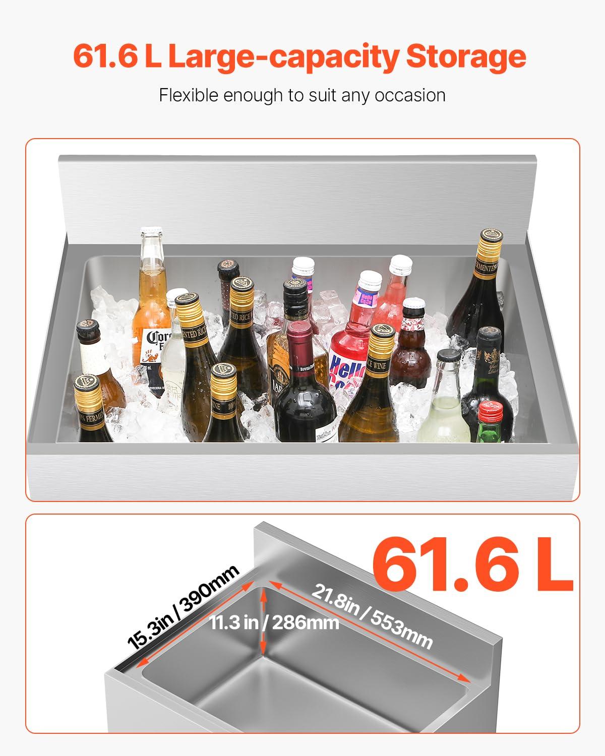 VEVOR 32qt Rolling Ice Chest Cooler Cart Outdoor Stand Up Cooling Bin on Wheels