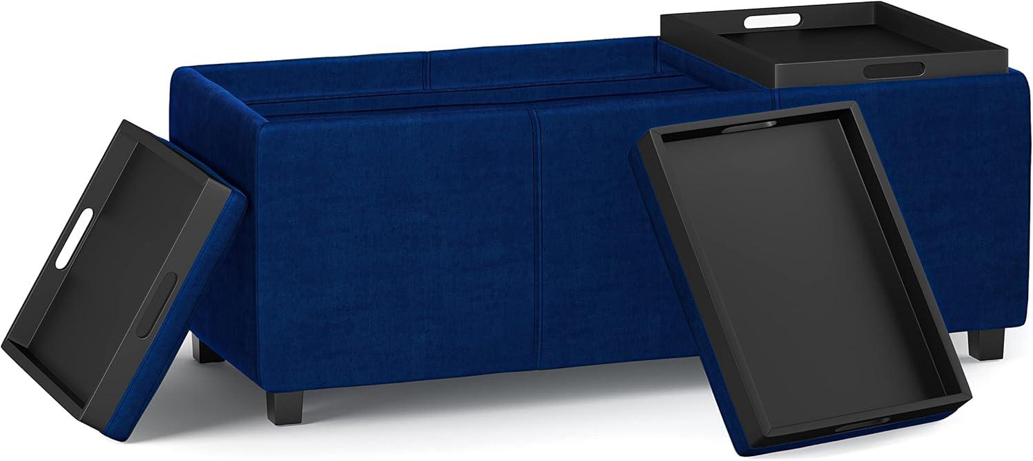 Simpli Home Avalon Storage Ottoman In Blue Velvet Fabric