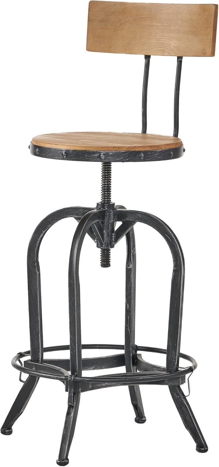 Hartley Adjustable Antique Fir Wood and Metal Barstool