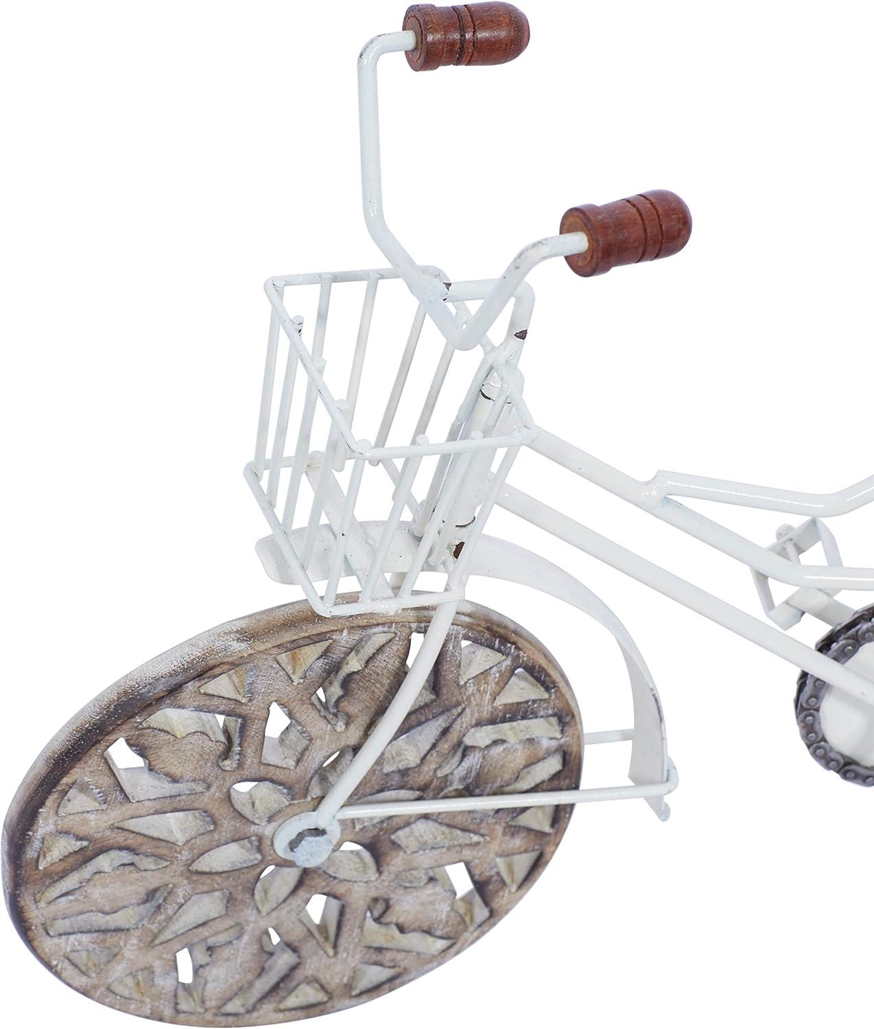 4"W, 8"H Multi Colored Metal Bike Sculpture with Wood Wheels, by DecMode (2 Count)