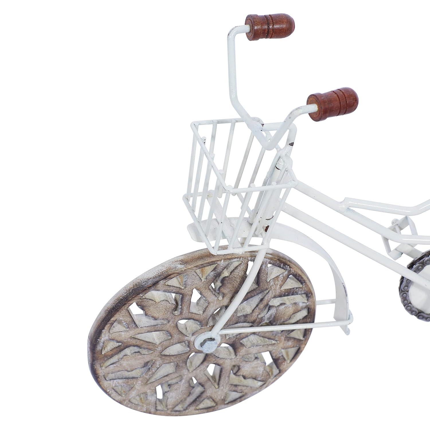 4"W, 8"H Multi Colored Metal Bike Sculpture with Wood Wheels, by DecMode (2 Count)