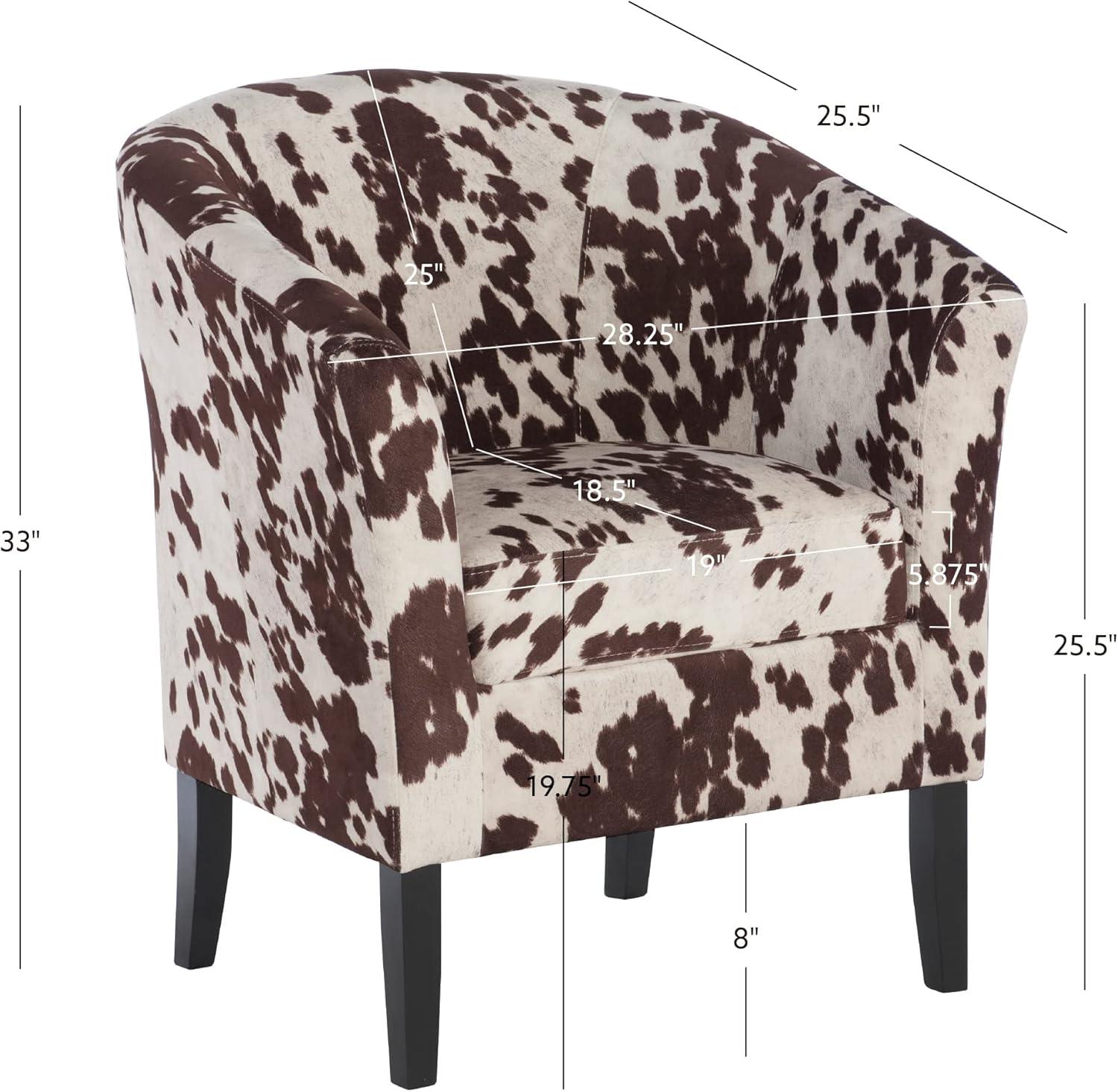 Simon Modern Barrel Club Chair: Udder Madness Pattern, Microfiber - Linon