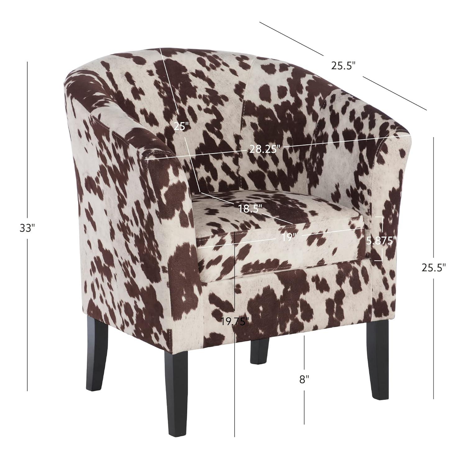 Simon Modern Barrel Club Chair: Udder Madness Pattern, Microfiber - Linon