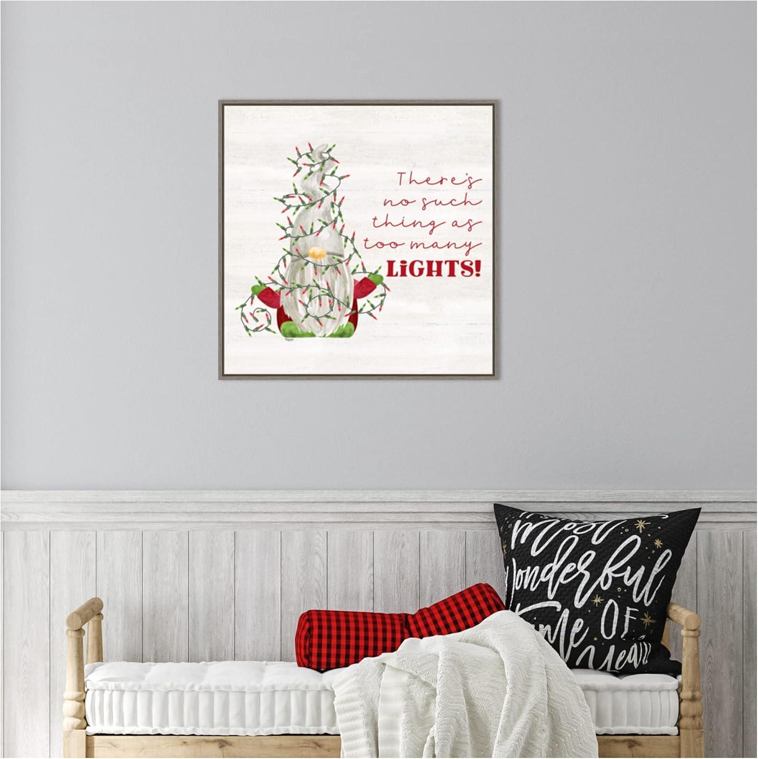 Amanti Art Gnome for Christmas Sentiment V-Lights by Tara Reed Canvas Wall Art Print Framed 22 x 22-in.