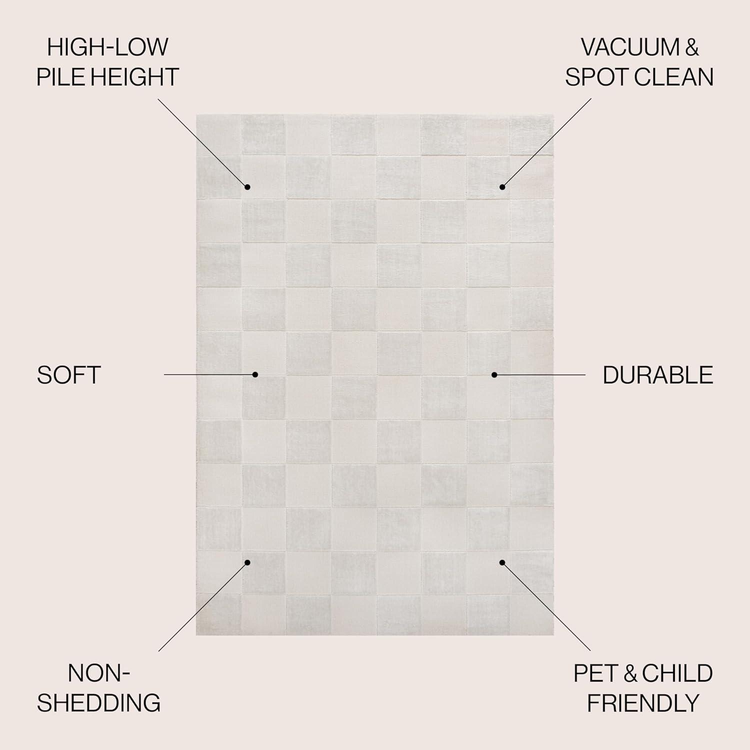 JONATHAN Y Thea Modern Geometric Checkerboard High-Low White/Cream 3 ft. x 5 ft. Area Rug