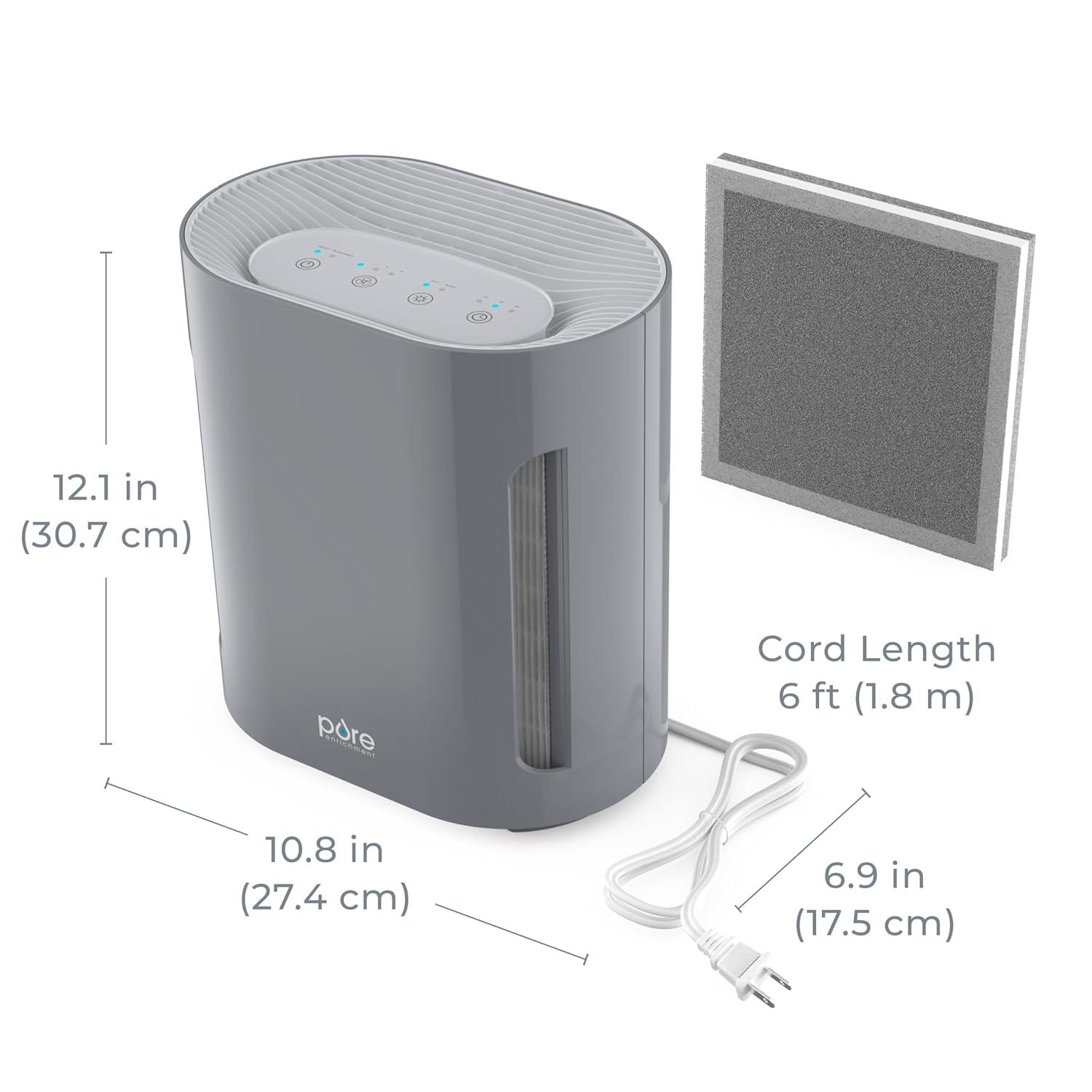 Pure Enrichment Pure Zone 3-in-1 True HEPA Air Filter Mist: Electric Air Purifier, Captures Dust & Smoke, ETL Listed, Gray