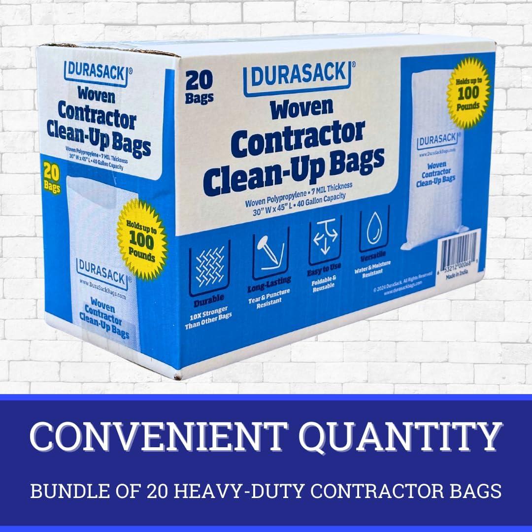 DURASACK® Woven Contractor Clean-Up Bags, Heavy Duty, 30" x 45", 40 Gallon, 20 Count