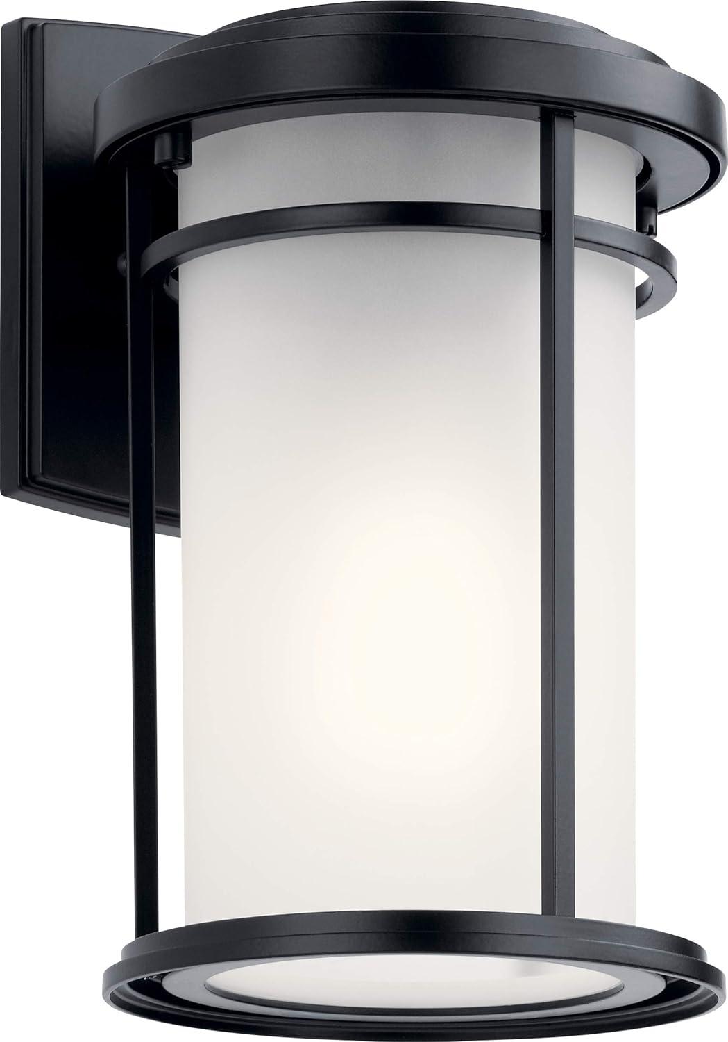 Black and Bronze Cylinder Outdoor Wall Light with Satin Etched Glass