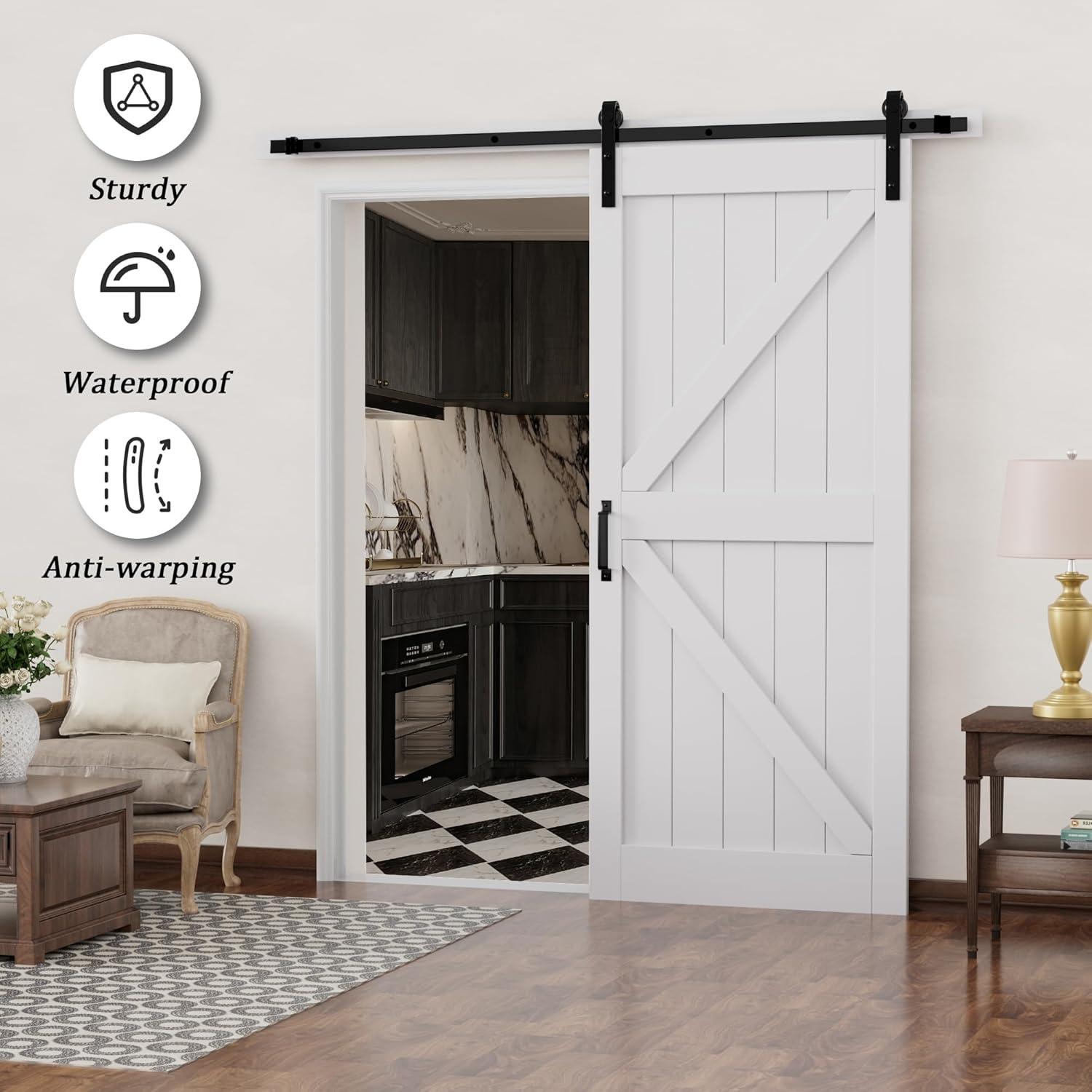LDB_BUILDING Manufactured Paneled Wood Prefinished Barn Door with Installation Hardware Kit