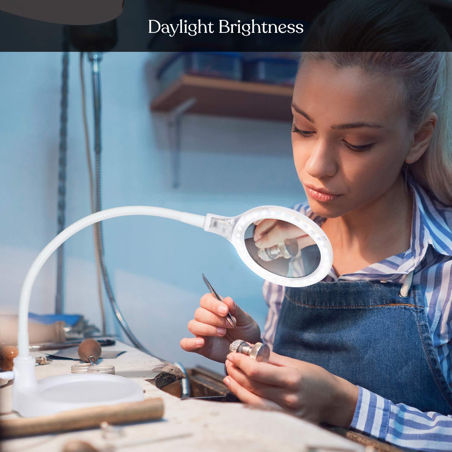 Brightech LightView Pro Flex 2 in 1 Magnifying Desk Lamp, 2.25x Light Magnifier, Adjustable Magnifying Glass with Light for Crafts, Reading, Close Work