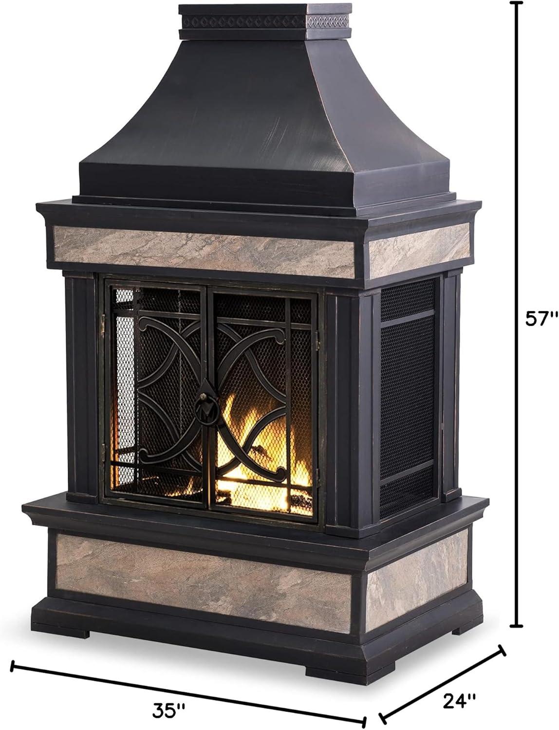 Sunjoy Black Steel and Ceramic Tile Outdoor Chimenea